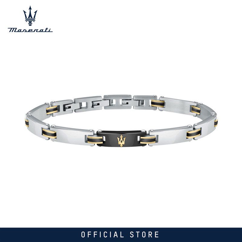 Maserati Jewels 220 mm Men's Bracelet, Stainless Steel, Black Ceramic, Gold Logo, JM421ATZ10 (Adjustable)